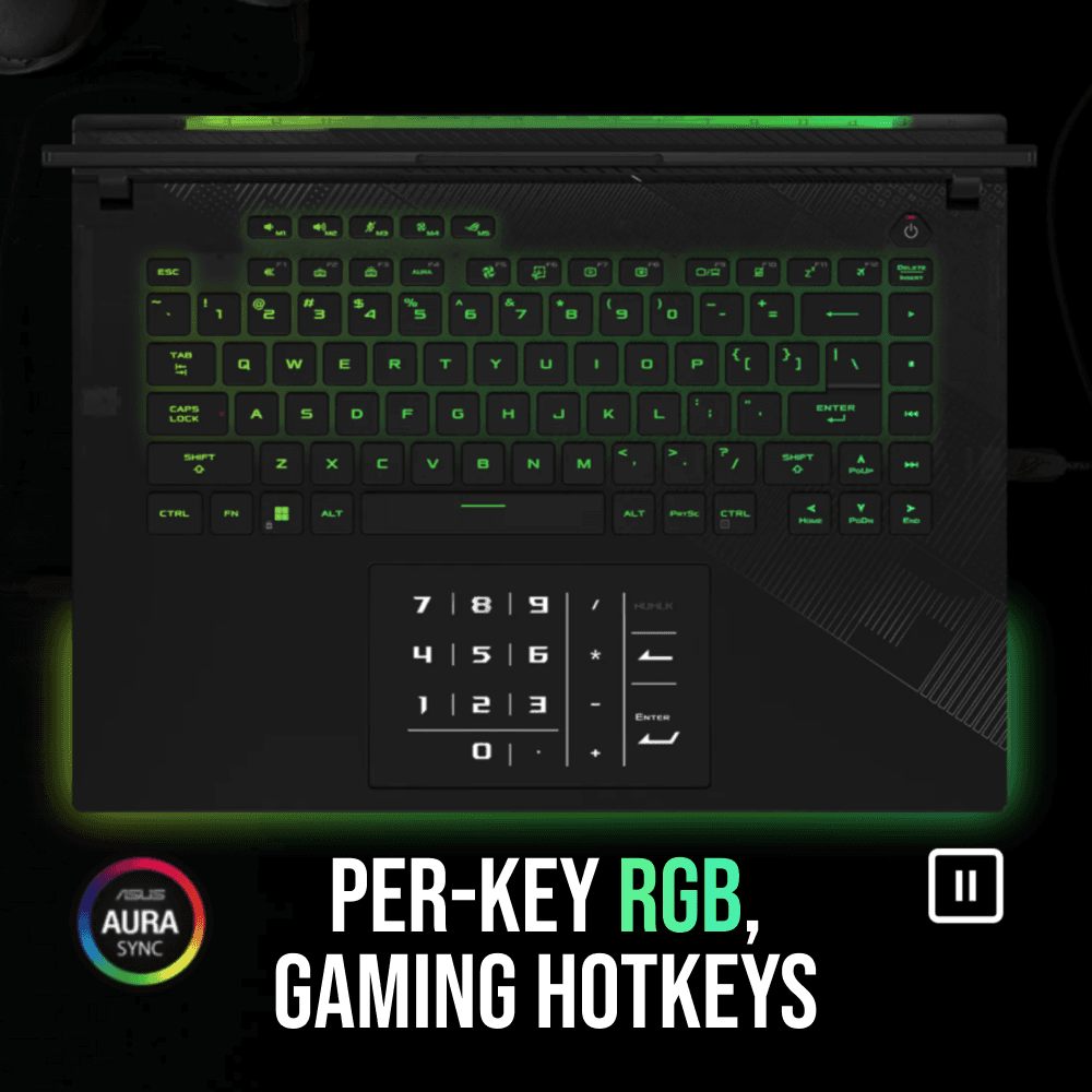 ASUS ROG Strix Scar 16 (2024) featuring Per-Key RGB Gaming Hotkeys