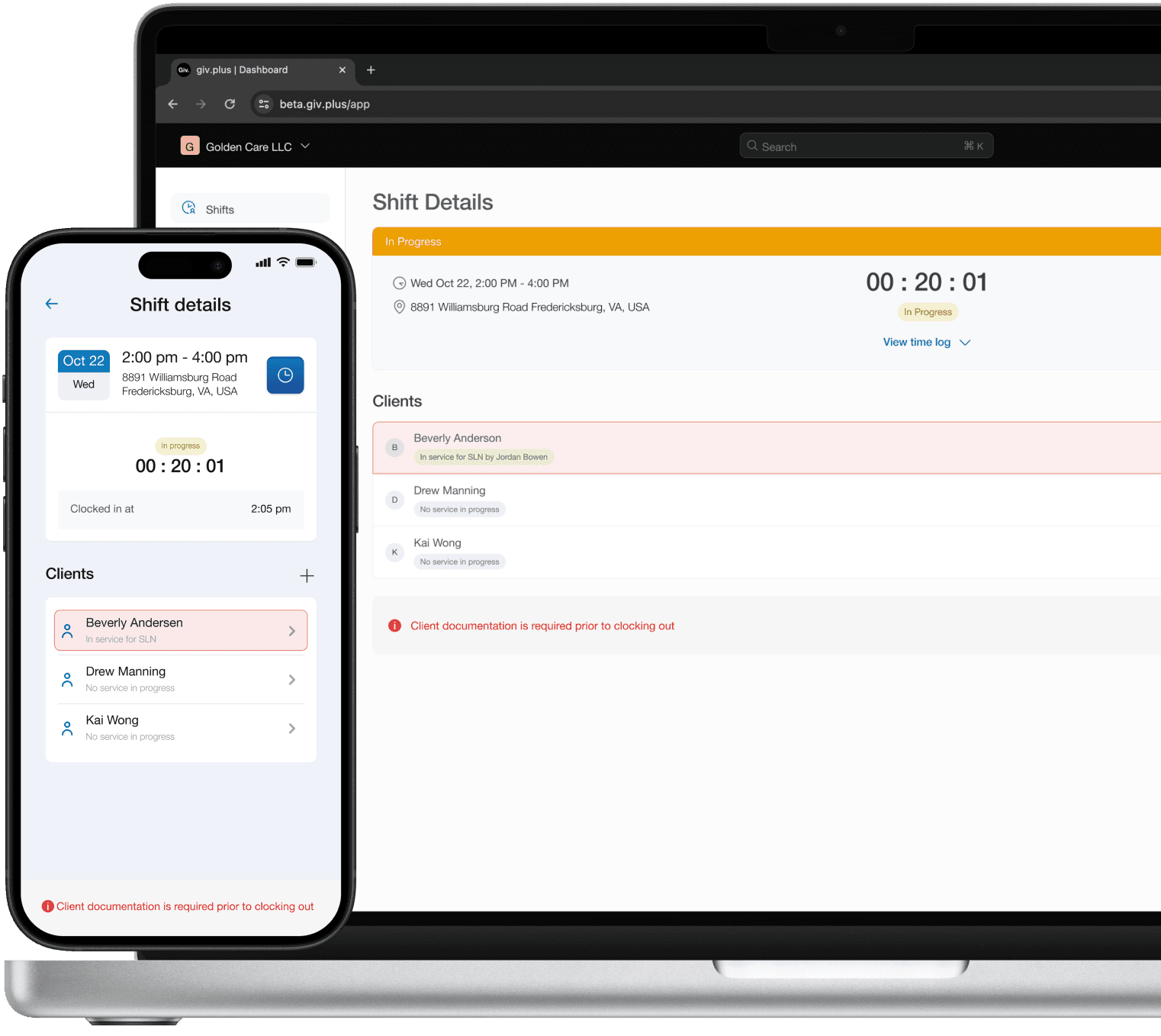 In progress shift shown on both a computer and phone.
