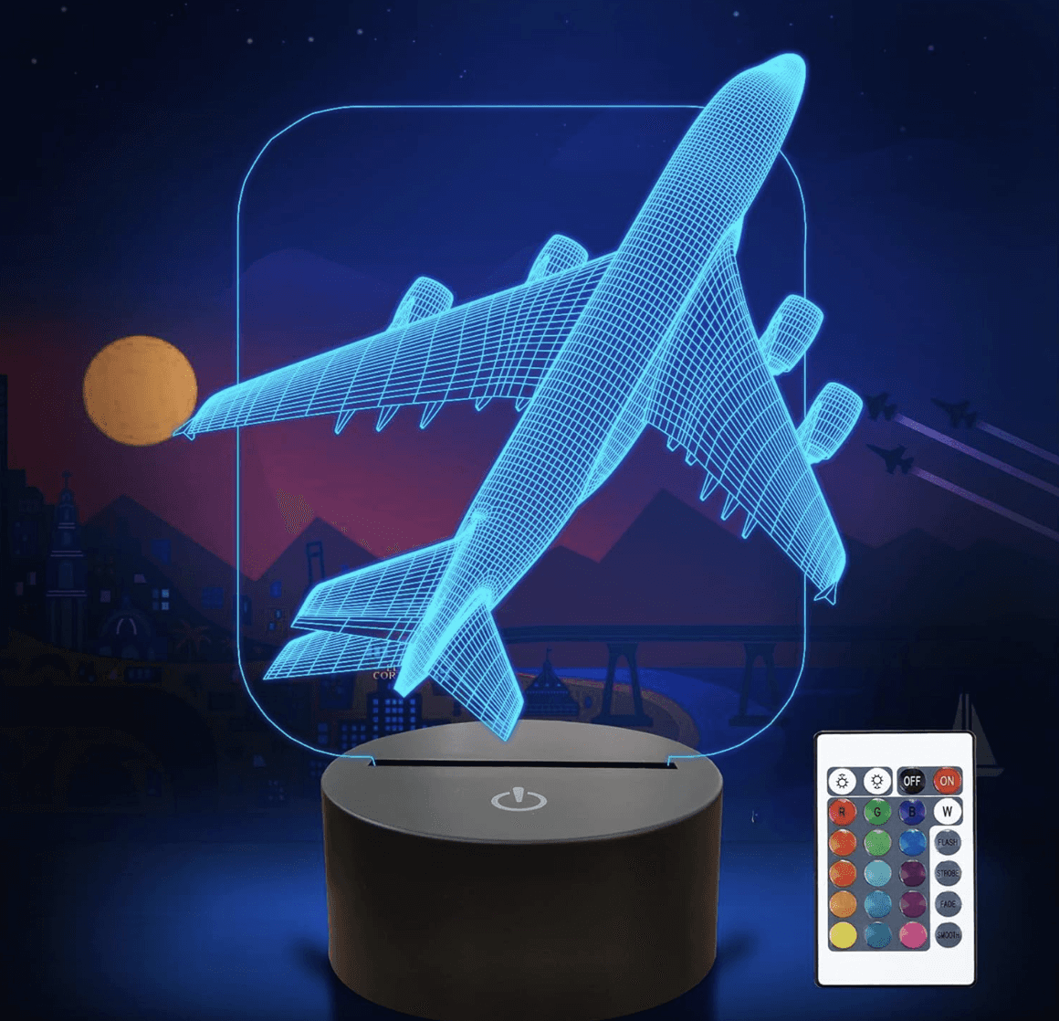 Airplane 3D Night Light with Remote for Kids