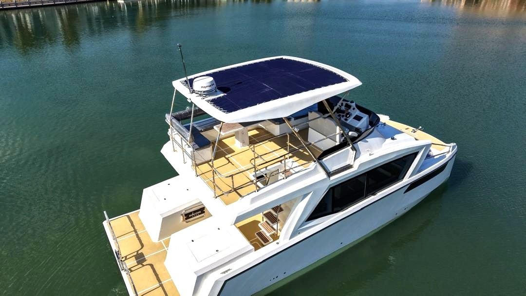 Nova One power catamaran from above