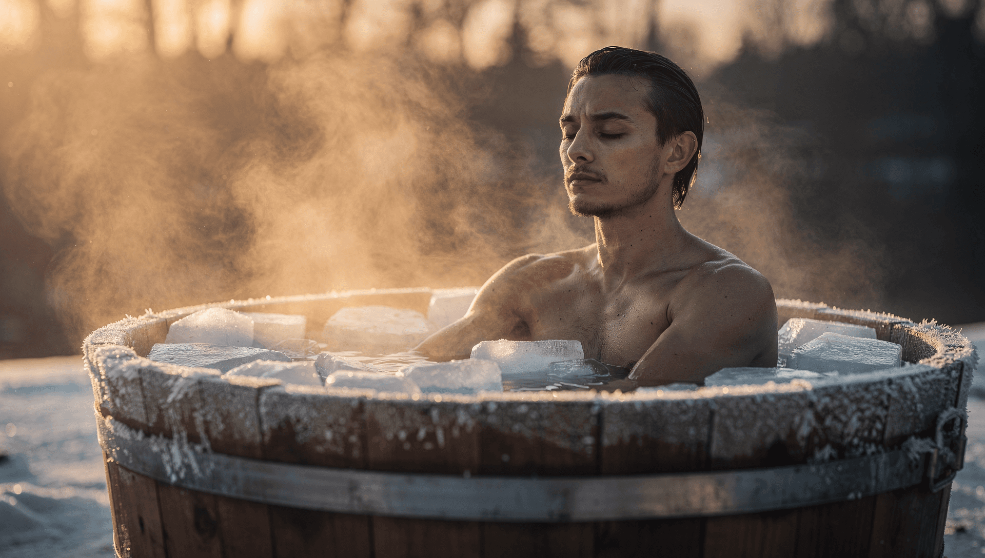 Mann beim Eisbaden symbolisch für Kälteexposition