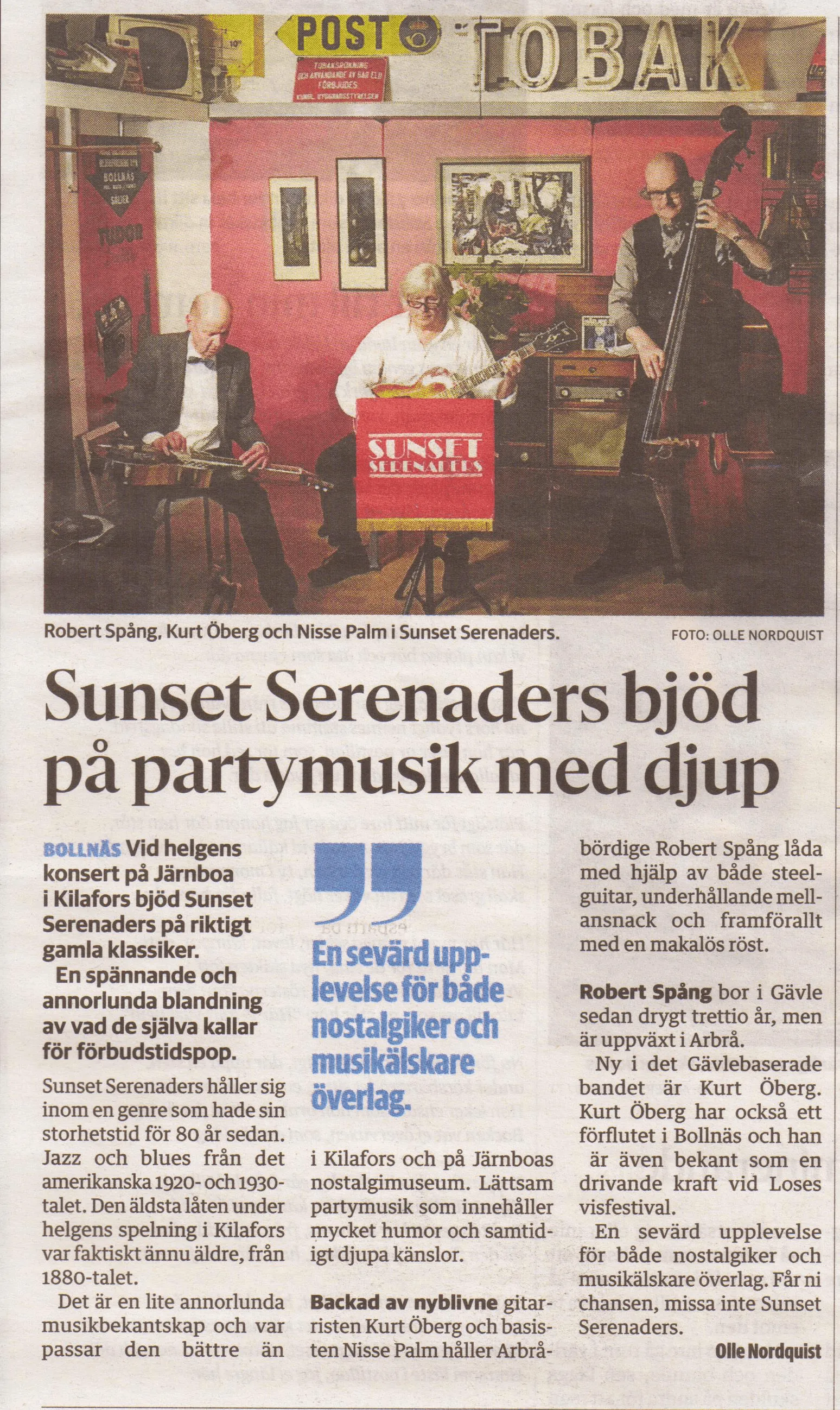 Sunset Serenaders newspaper article