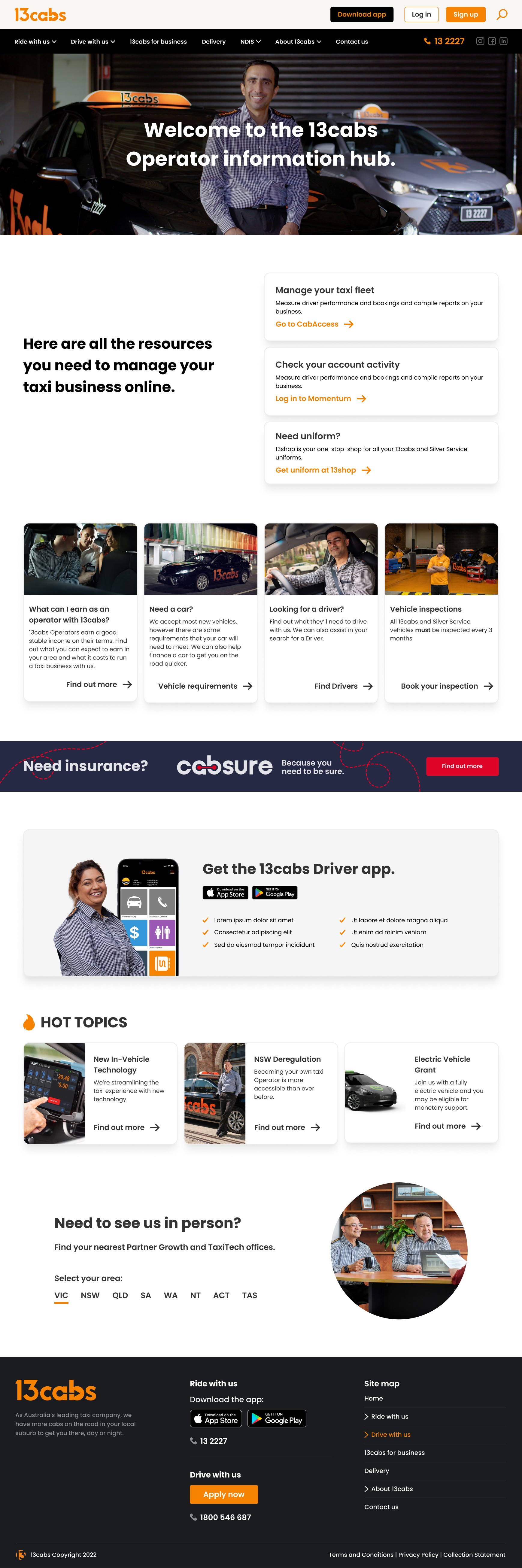 operator info hub page desktop