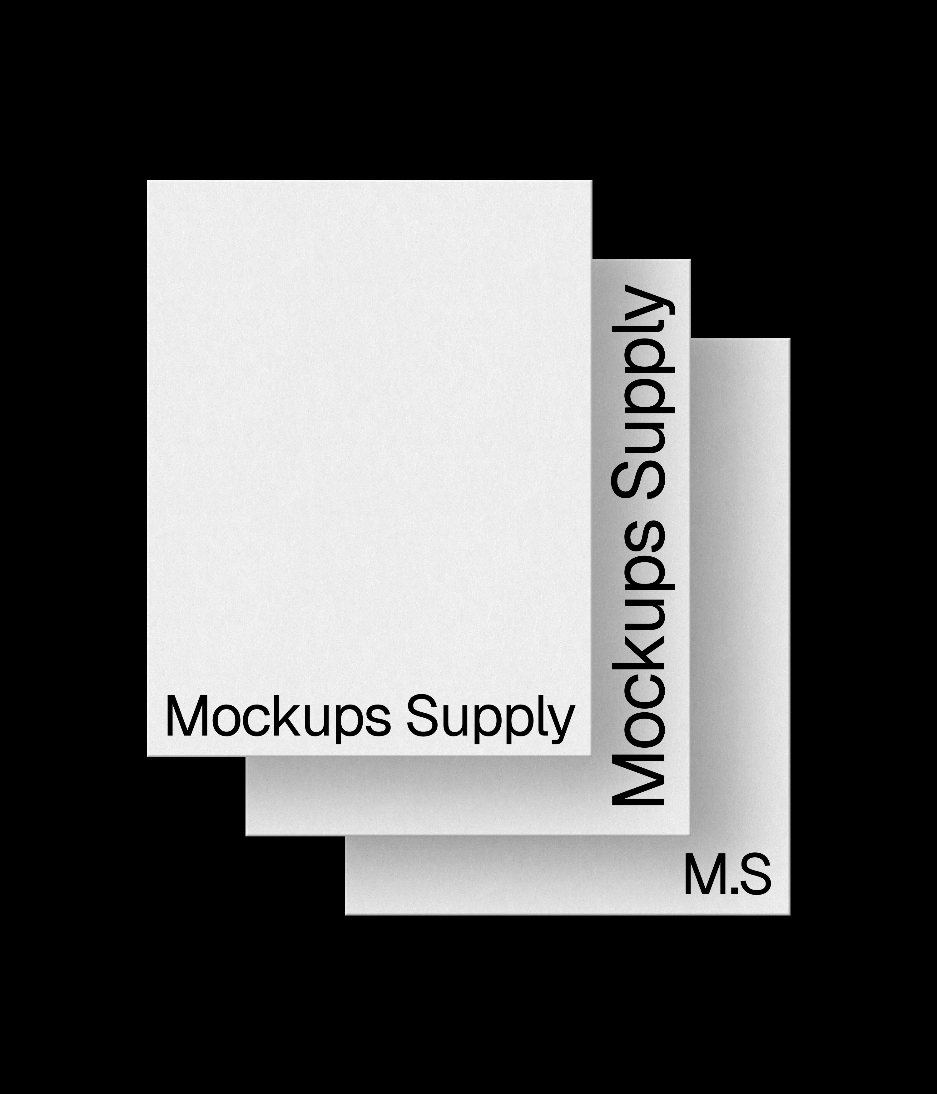 3 US Letter paper mockup portrait for Photoshop with debossed text effect, white papers on black background, clean minimal stationery and print branding mockup