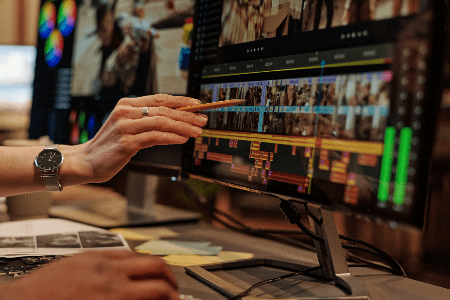 Image of a video editor working on a professional post-production timeline.