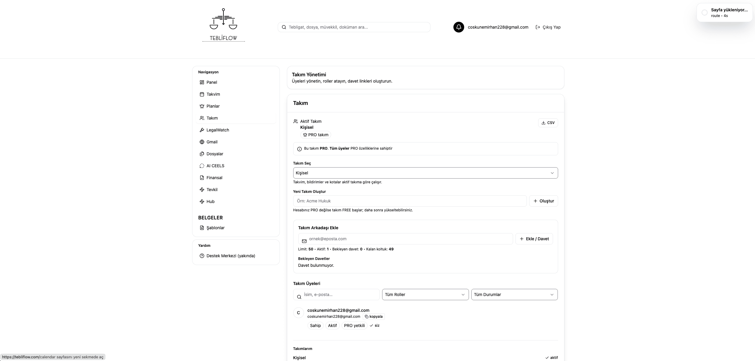 Kullanıcı ve Ekip Yönetimi Paneli