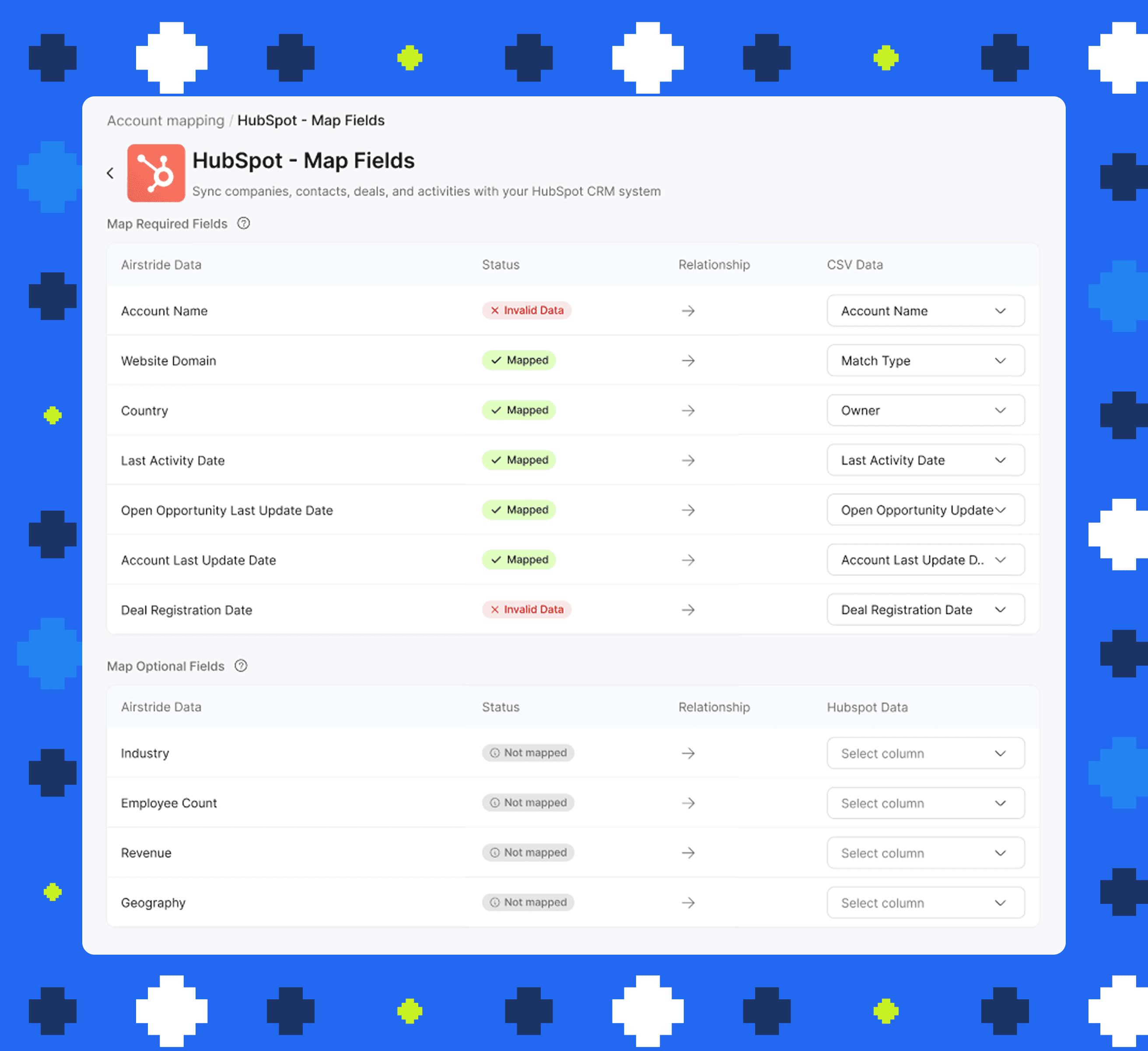 Account mapping fields in Airstride