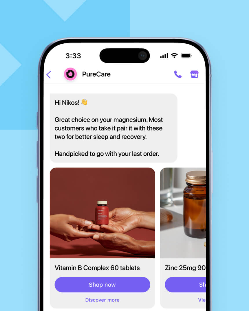 Viber messaging campaign showcasing a personalized message that aims to help a fashion e-commerce store recover abandoned carts.