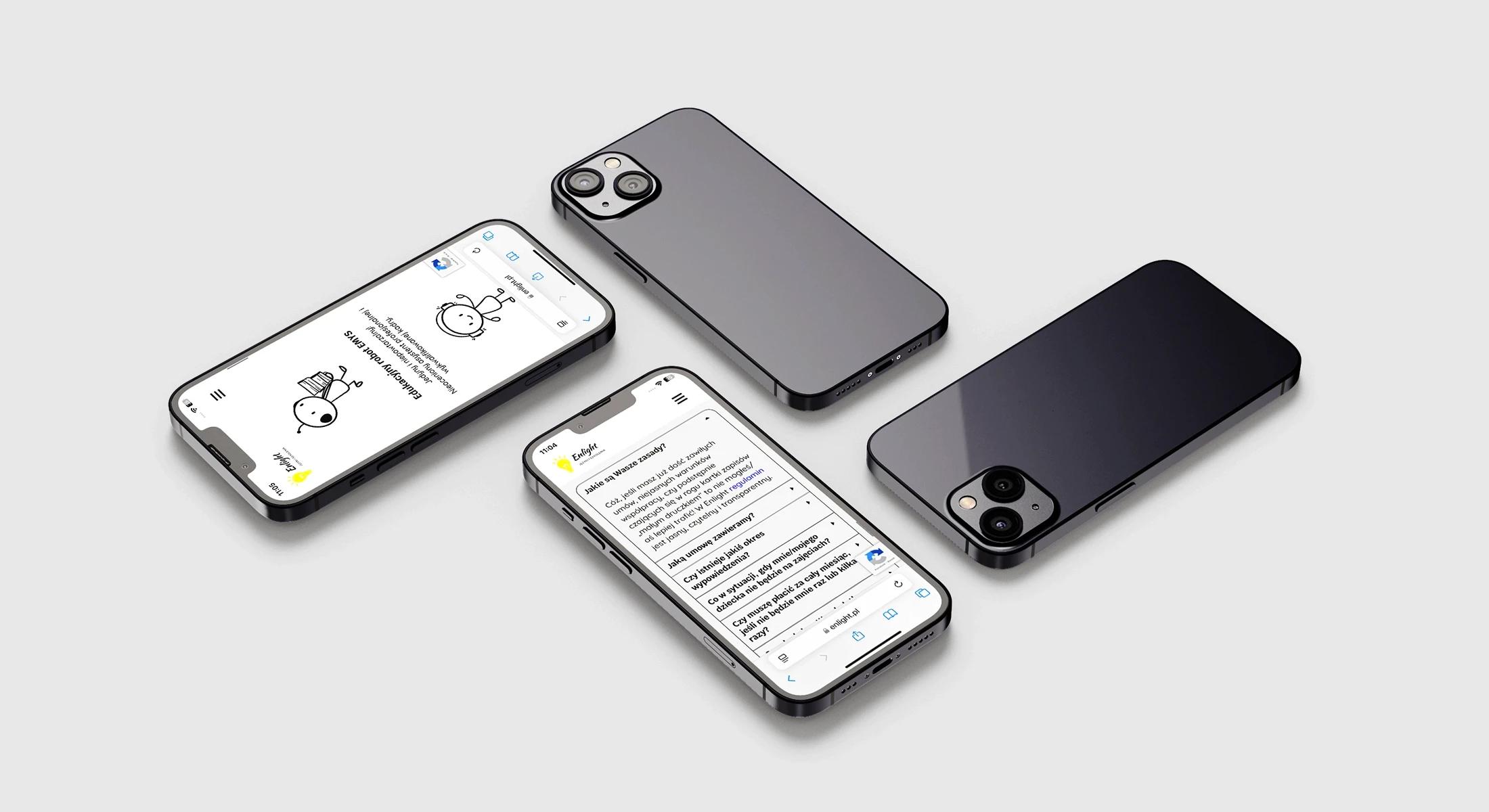 Strona internetowa Enlight — sekcja FAQ na telefonach