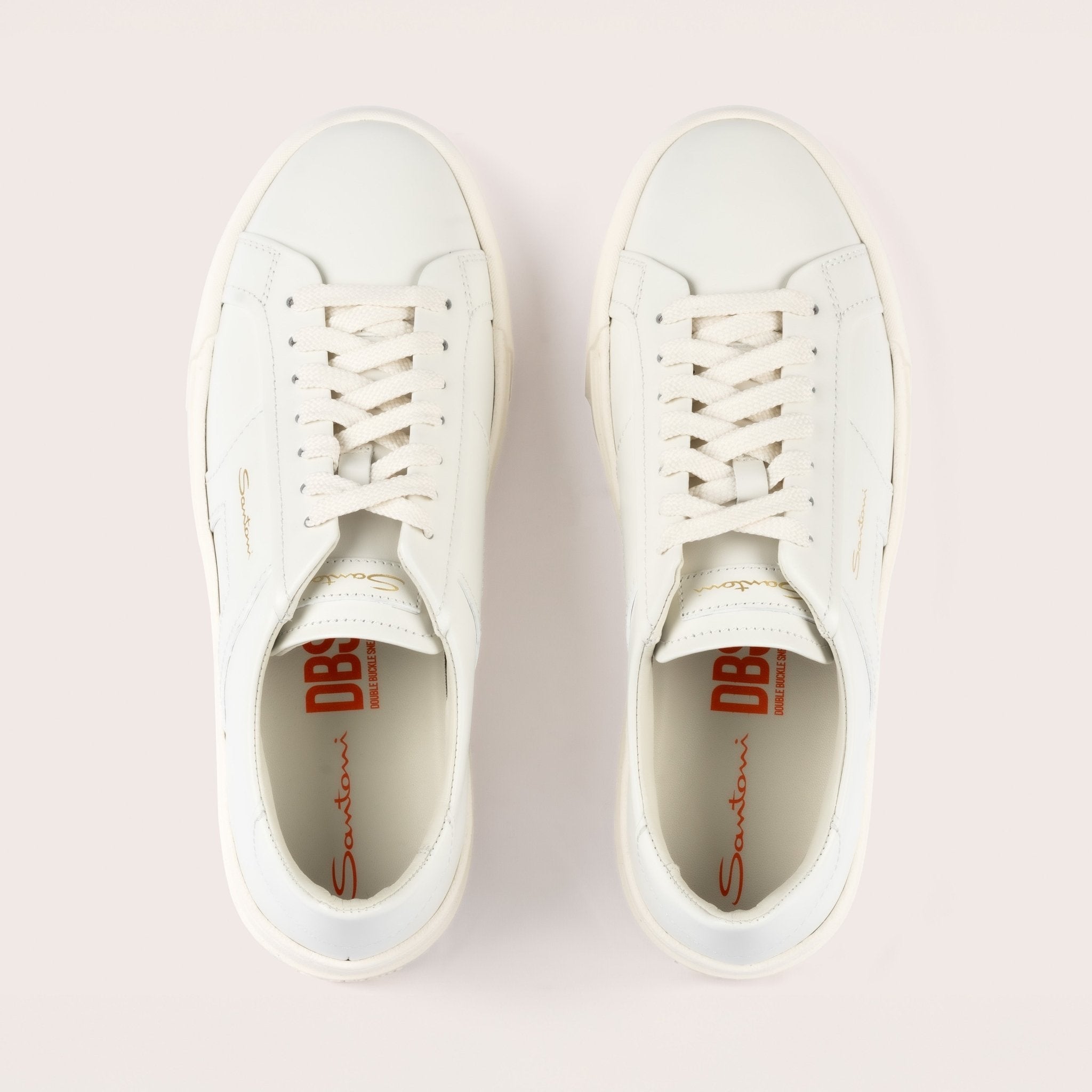 Men’s white leather double buckle sneaker - Mandelli UK