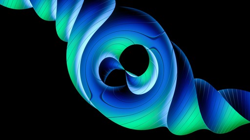 A blue and green cloud over a black background being twisted. Features a black hole in the middle.