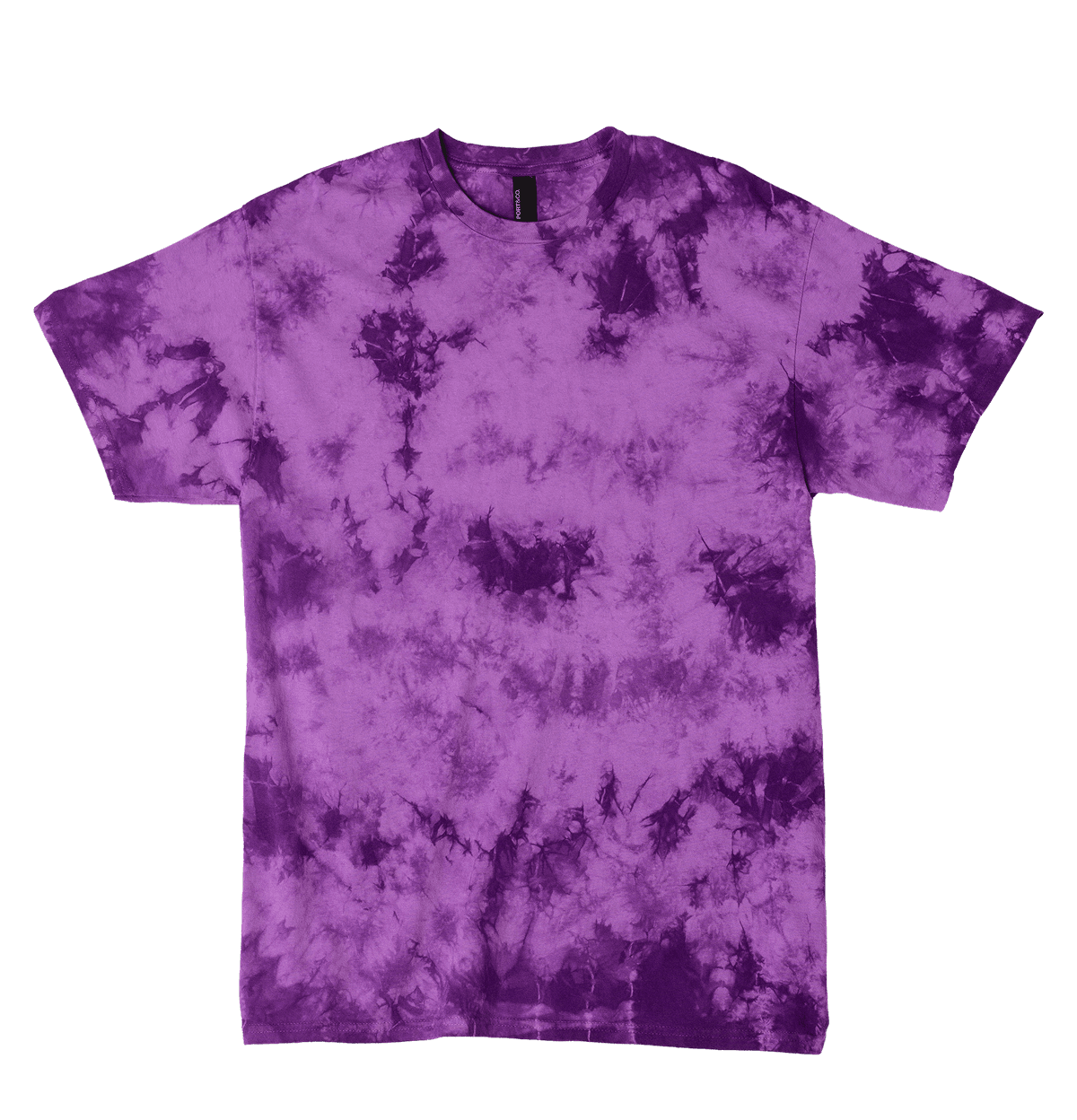 Purple tie-dye t-shirt with unique pattern design.