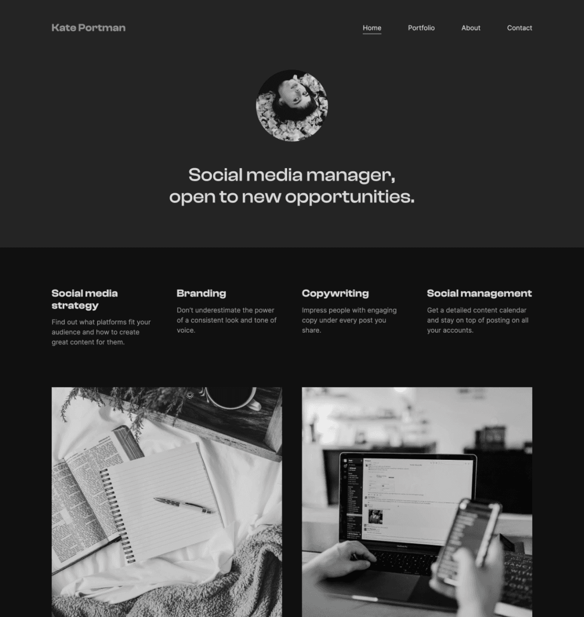 Screenshots of modern portfolio layouts, highlighting Copyfolio’s responsive website templates that you can customize in minutes.