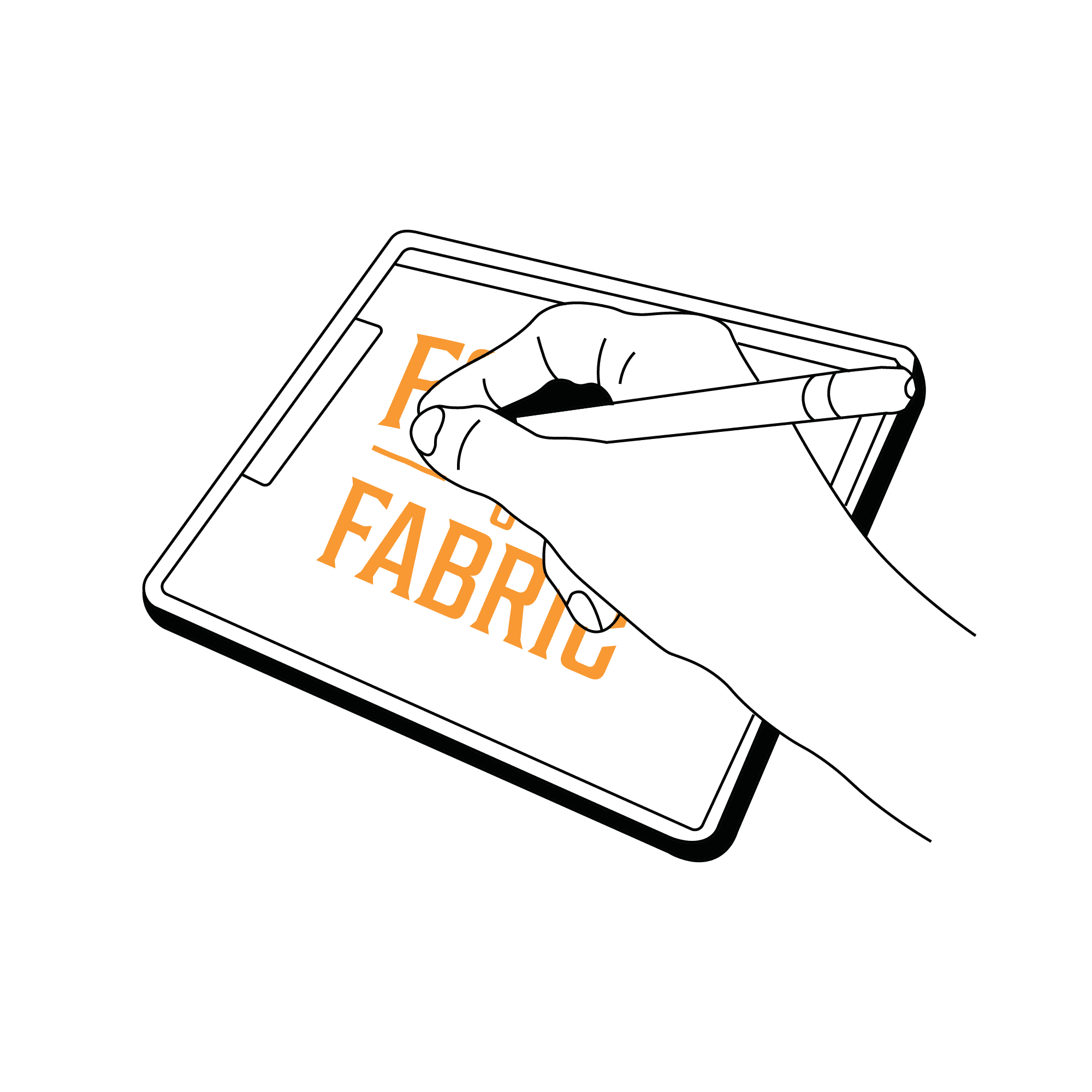 Line drawing of a hand drawing on an Ipad