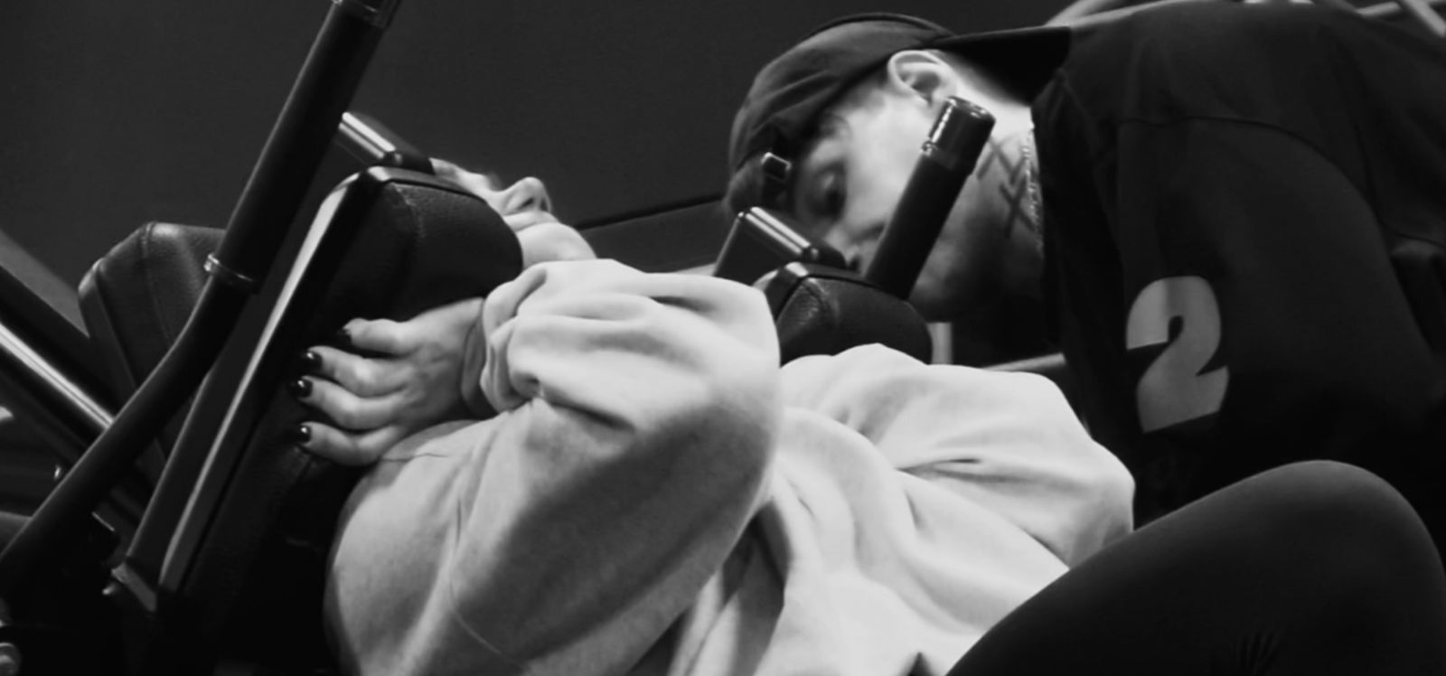 Drone shot of a running track at night