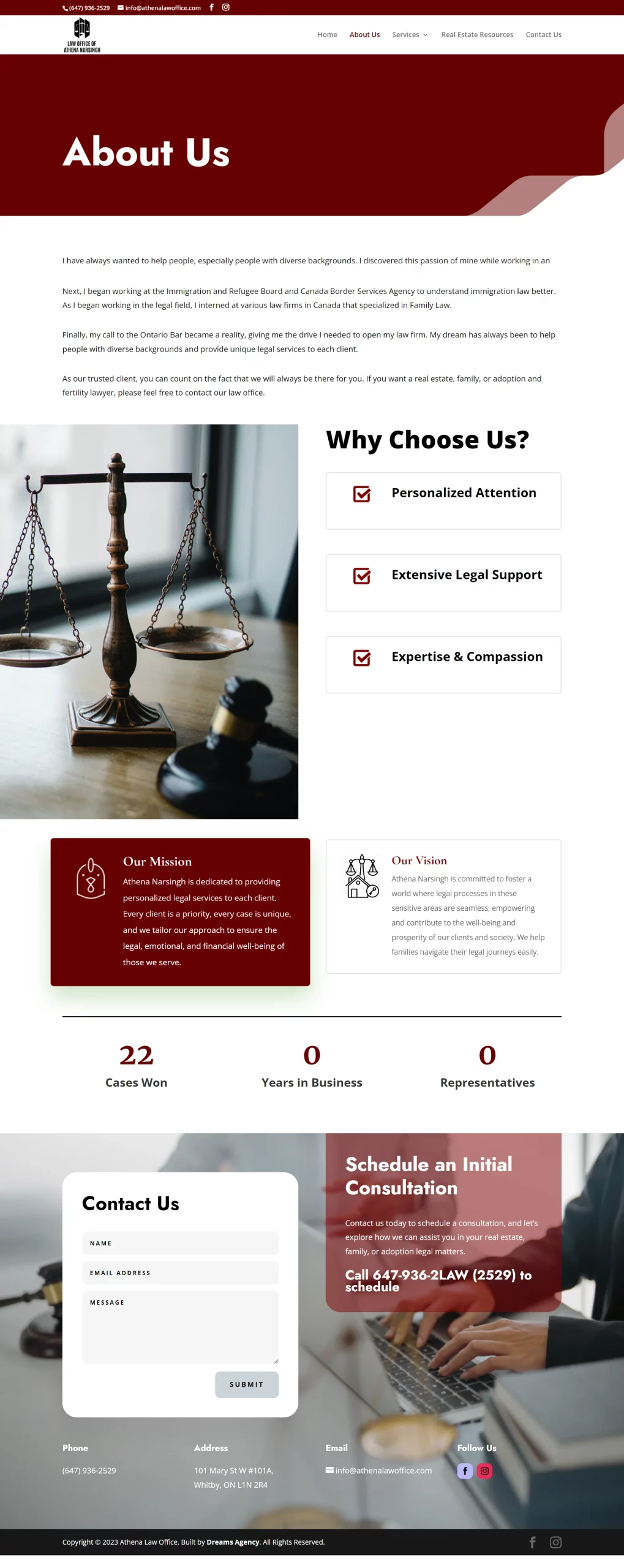 about us page for athenalawoffice website developed & designed by Dreams Agency Mississauga, Ontario