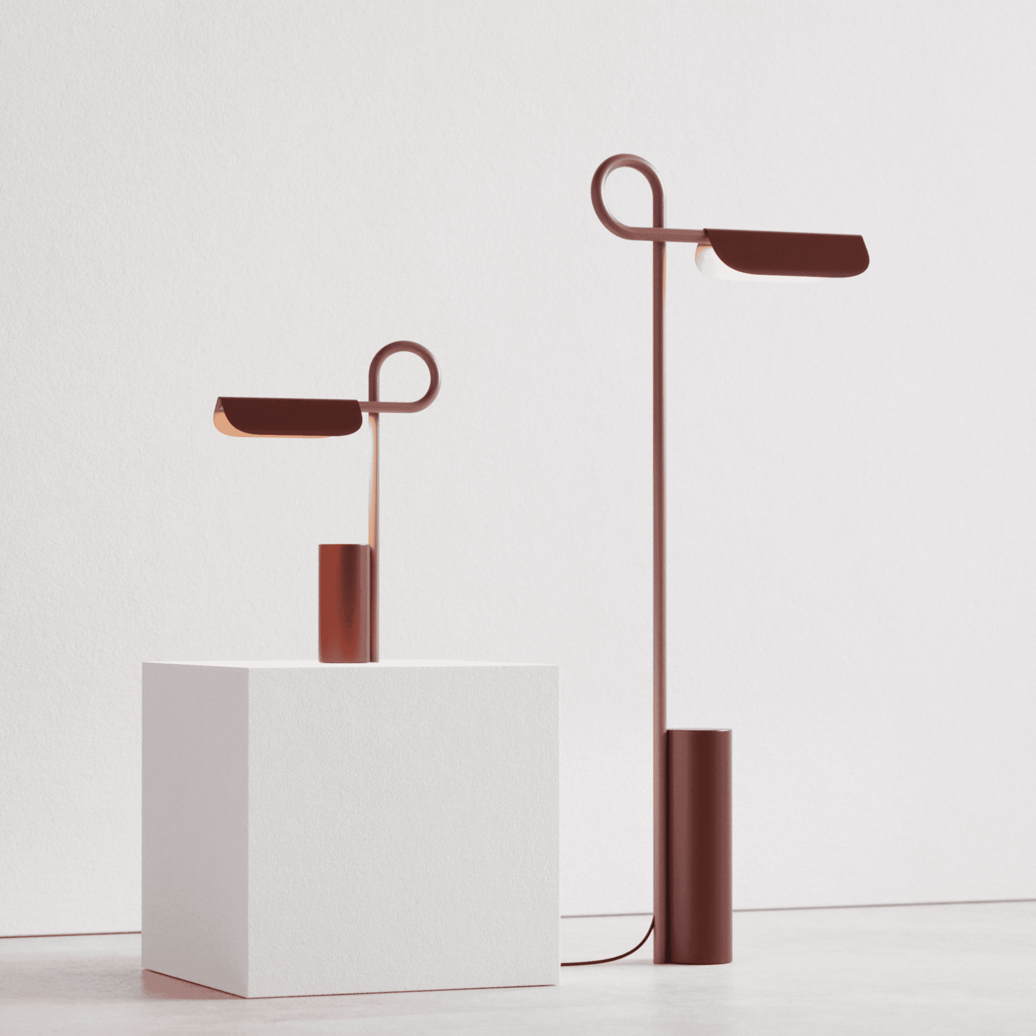 Loops Floor Lamp and Table Lamp in red with sculptural loop detail, noknok Studio