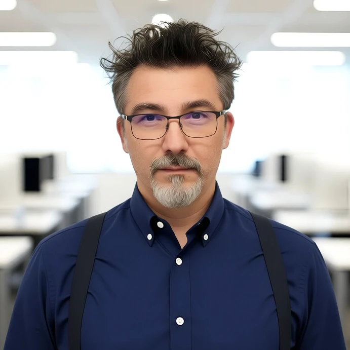 a man standing in front of a purple wall