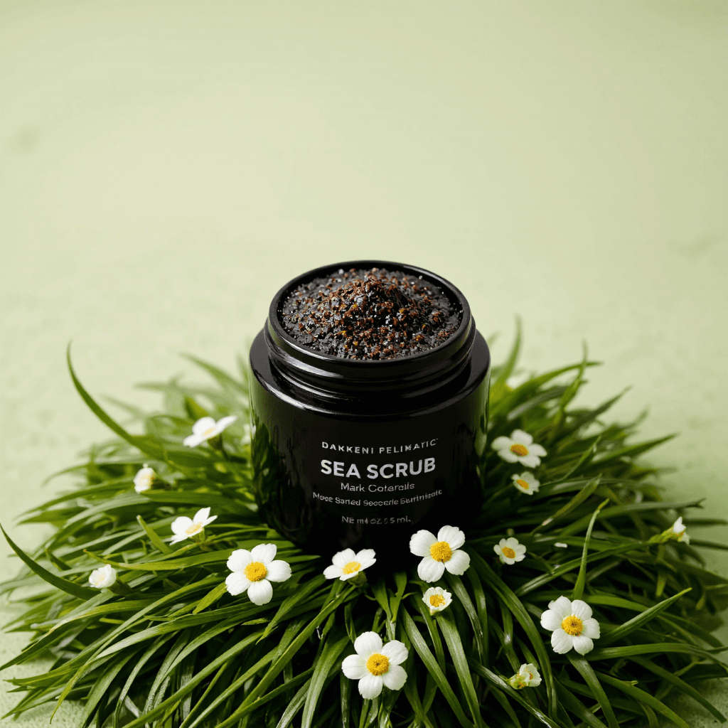 product photography of a jar of sea scrub for spa therapy