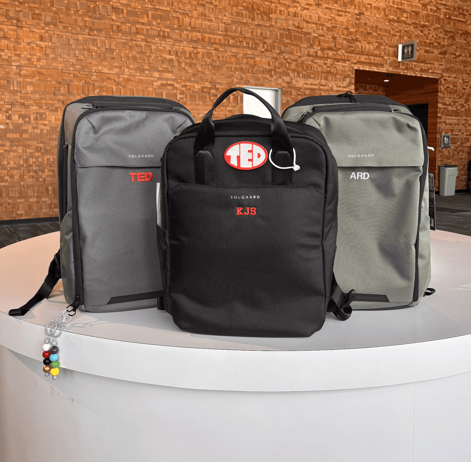 Initials embroidered on backpacks