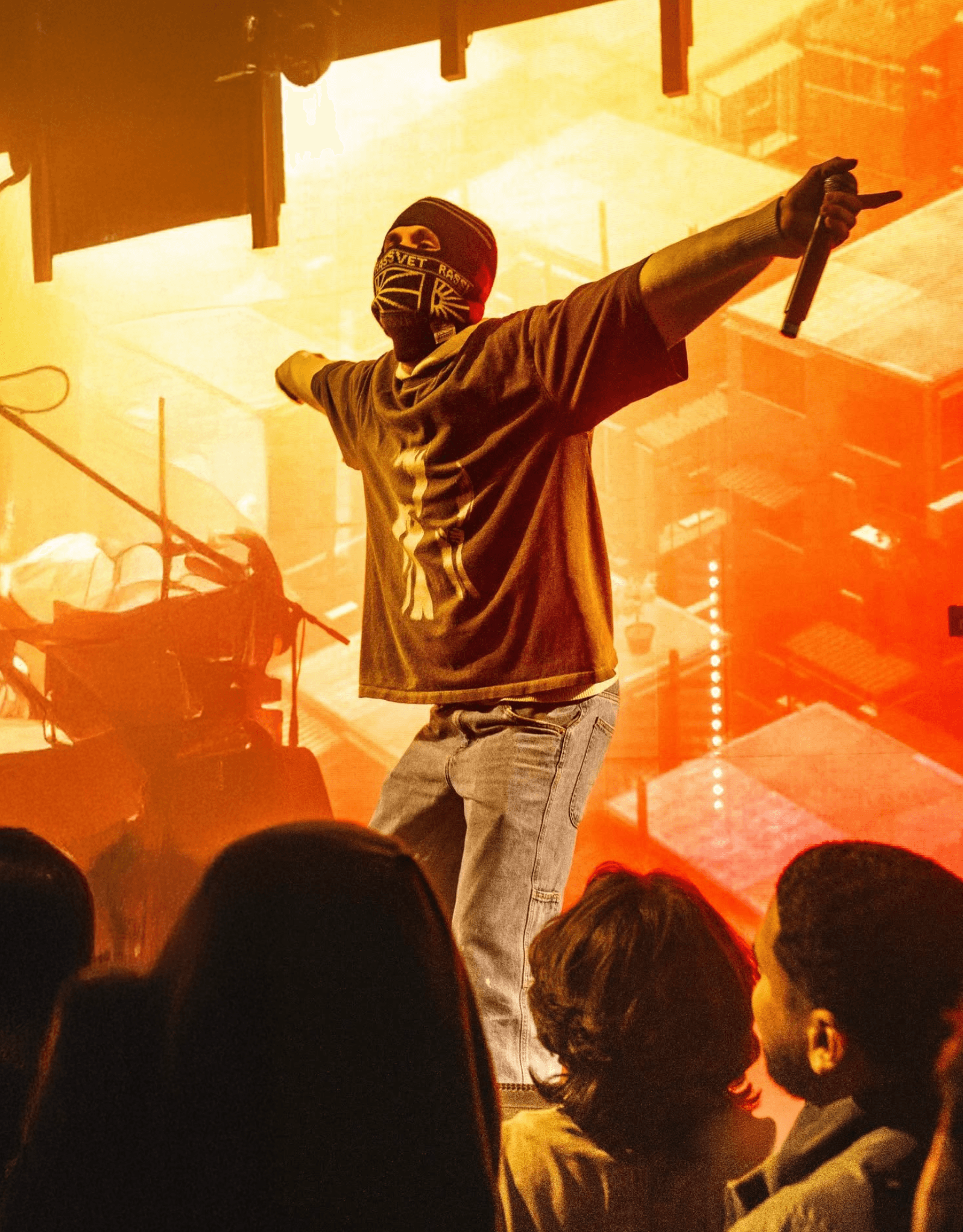 Cohen Performing Live with the visuals in the background