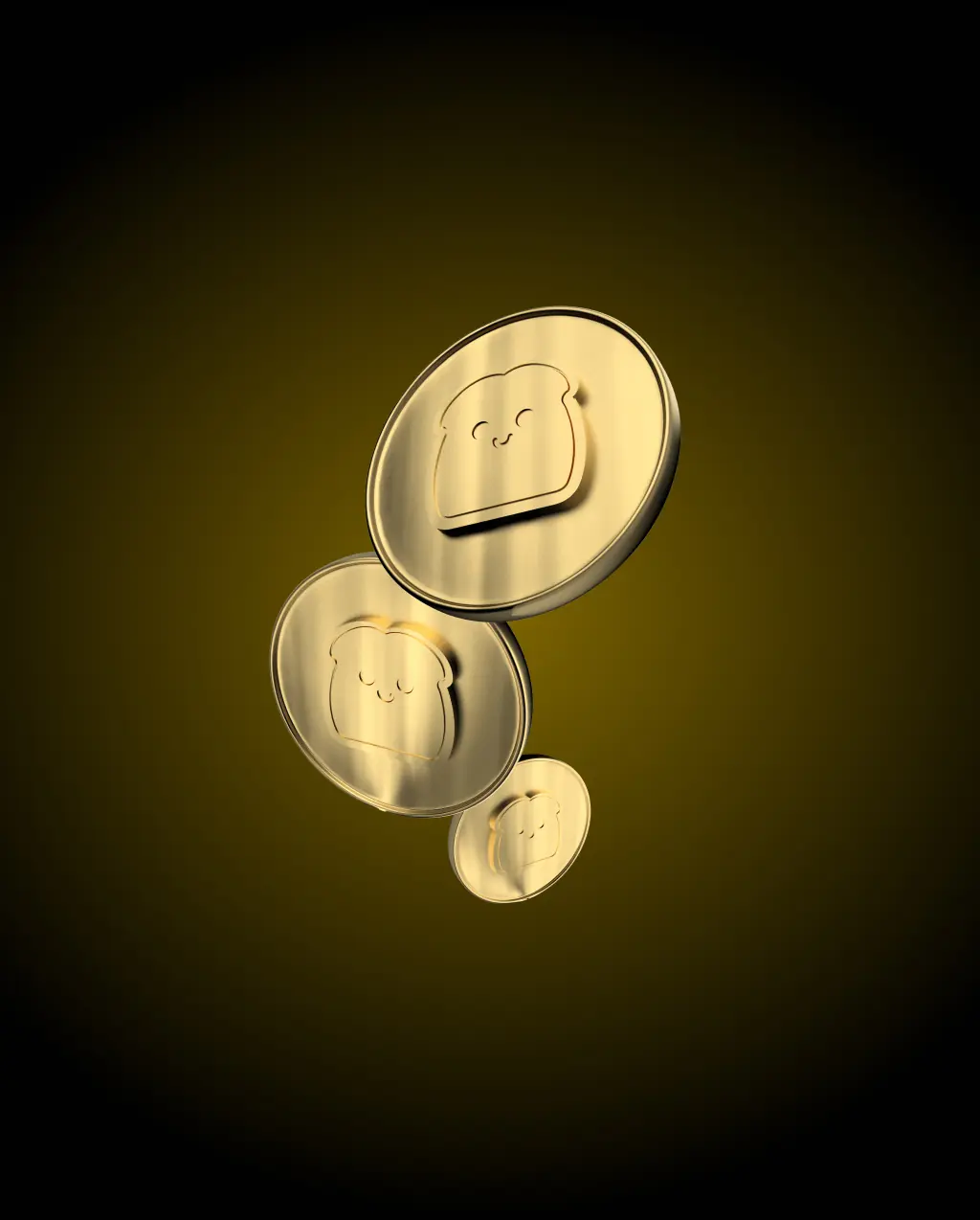 Set of 3 3d toast coins render meant to be a depiction of the actual currency.