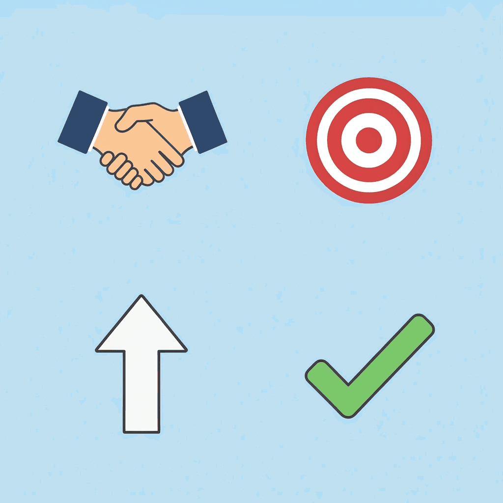  Four-box grid showing qualified meetings, decision-makers, industry vertical, and measurable results