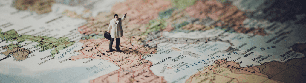 map with figure standing on it