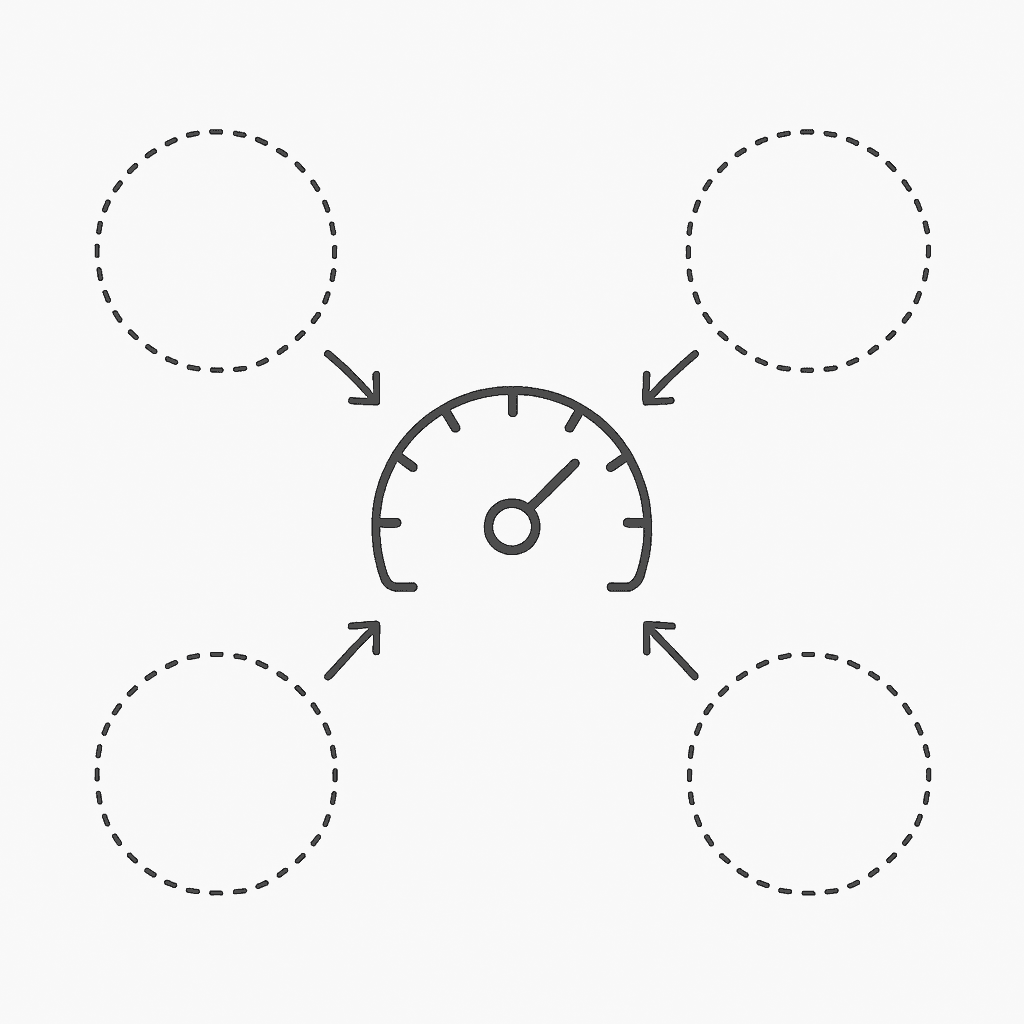 Diagram showing four core metrics converging into a central share-of-voice gauge