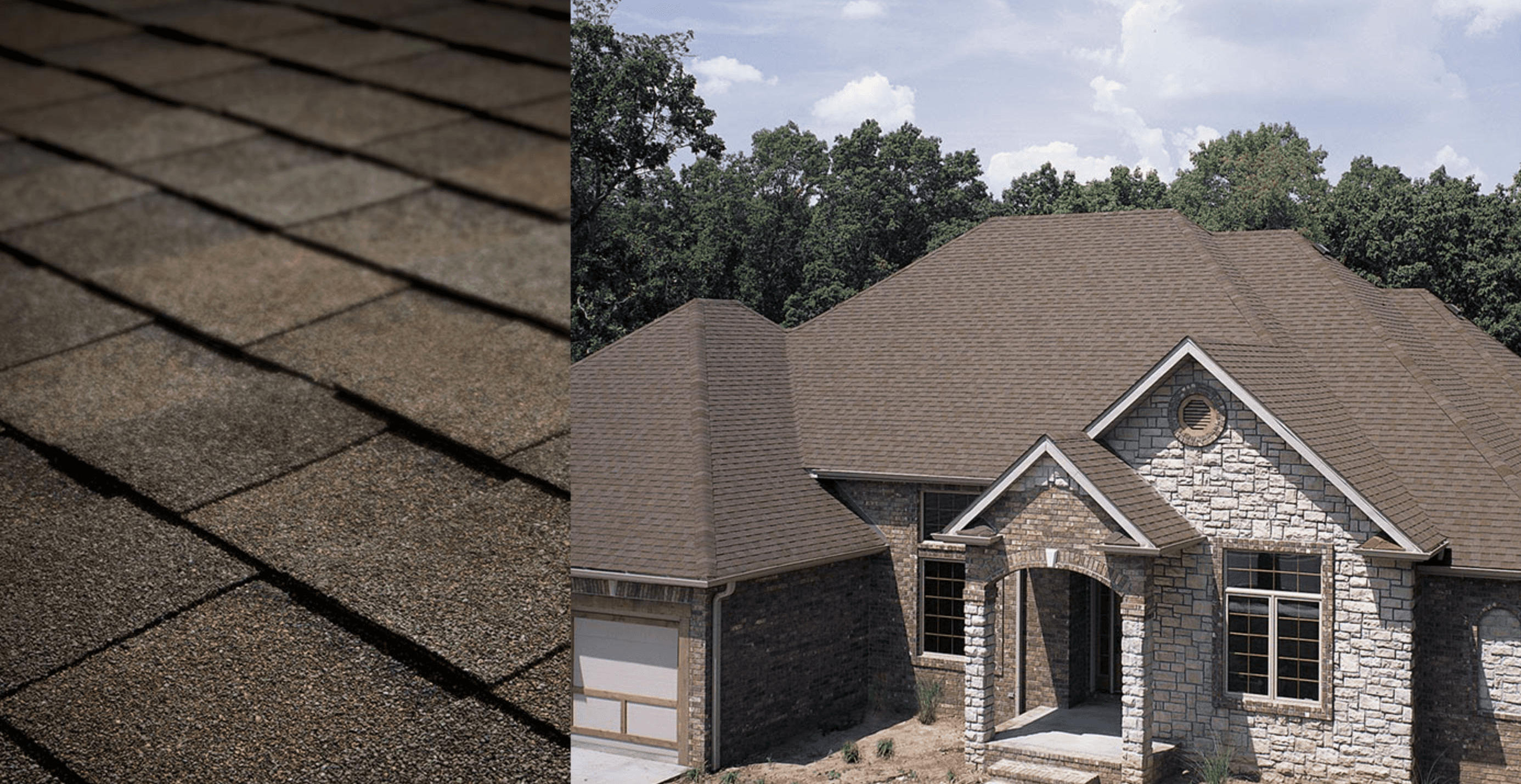 Combined beauty shot and swatch for Tamko Titan XT shingles in Rustic Slate color.