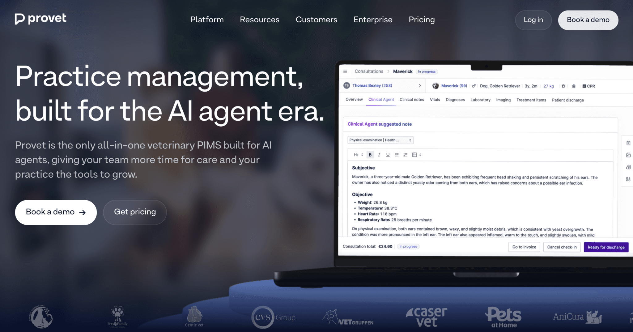Provet's homepage hero section