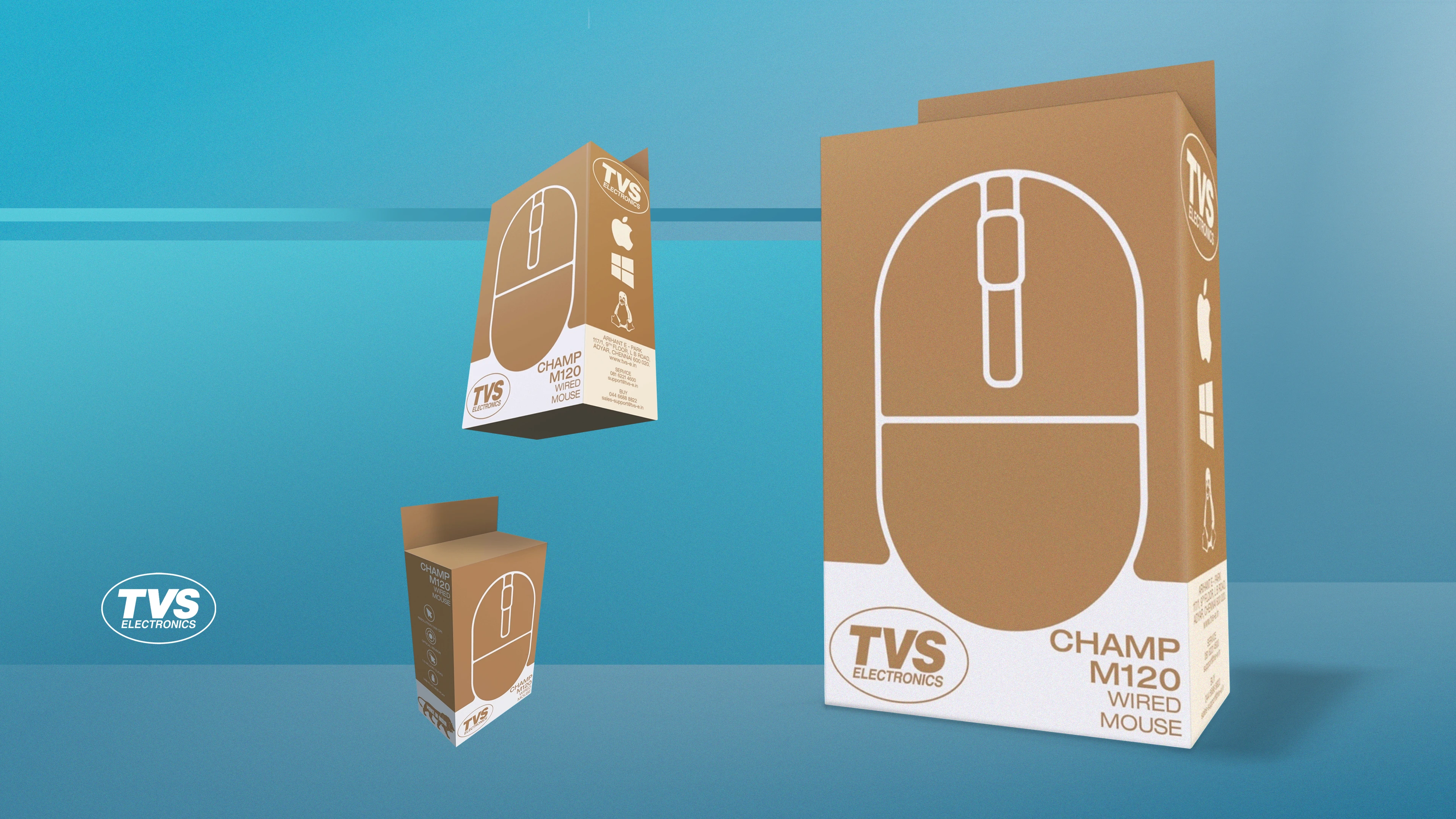 TVS Electronics mouse package design render by AYA Design Studios