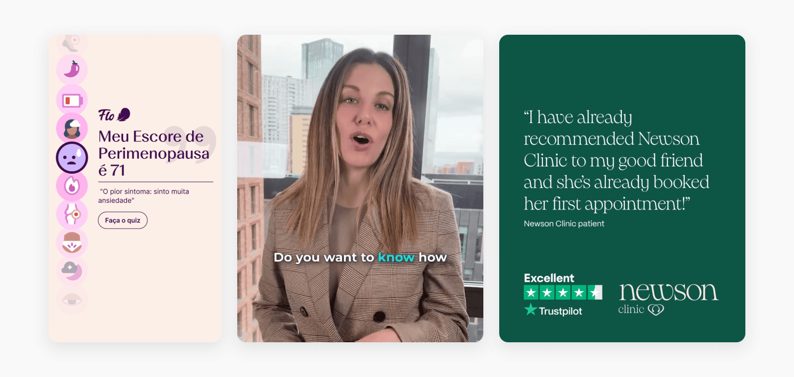Flo, Bioid Health and Newson Health creatives side by side