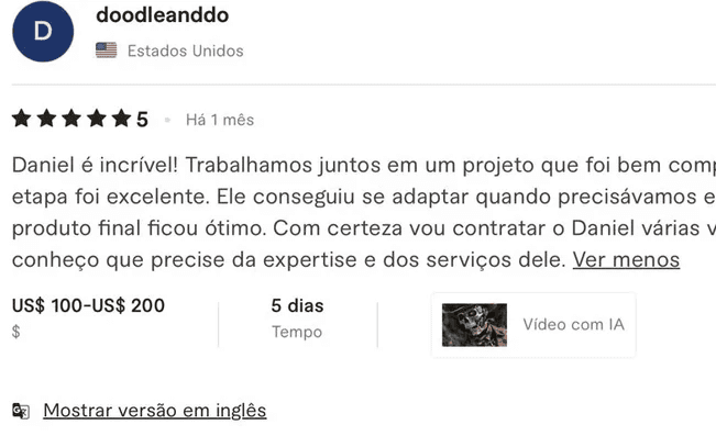 Avaliação de cliente no Fiverr