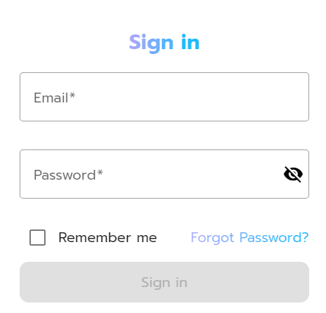 Sign-in form with fields for email, password, a "Remember me" checkbox, and a "Forgot Password?" link.