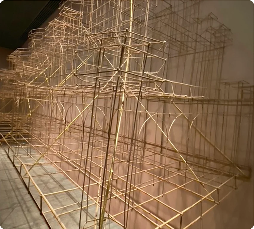 Intricate bamboo structure symbolizing the complexity and balance of leadership