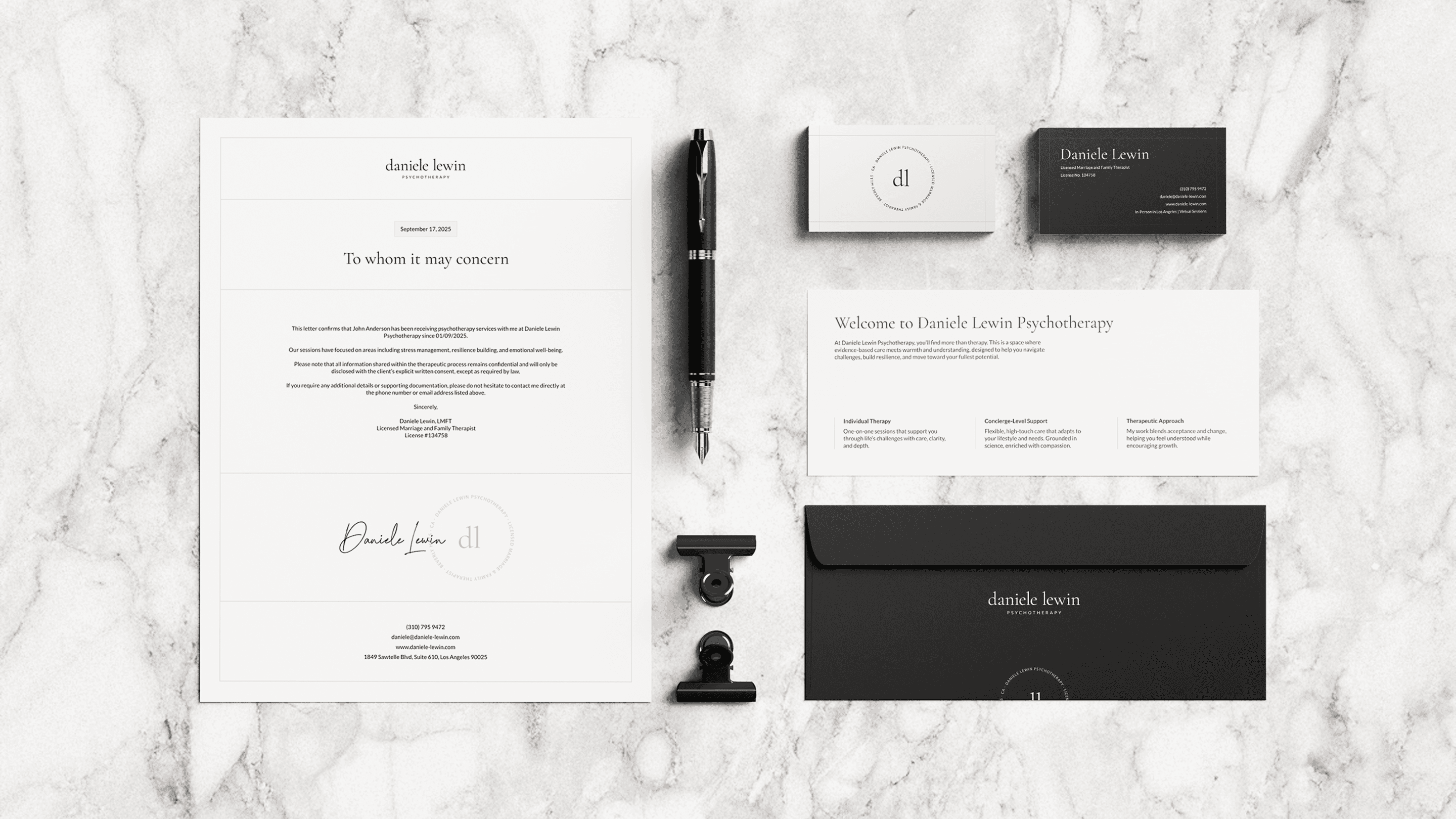 Stationery design for Daniele Lewin Psychotherapy