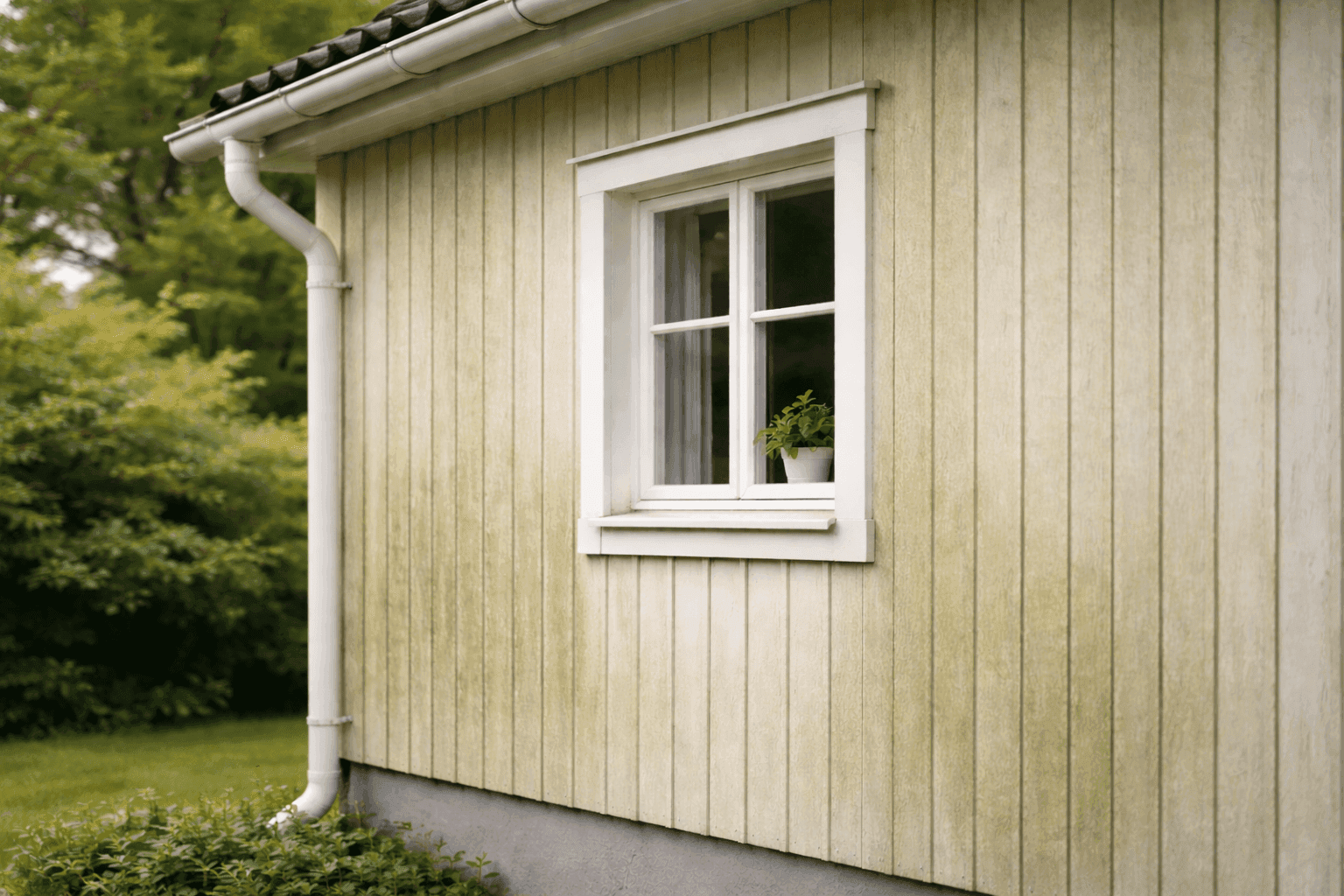 Alger på en vit fasad