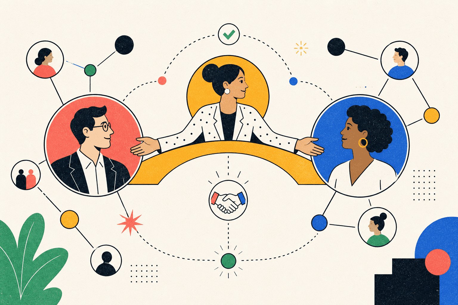 Trusted mutual connection creating a warm introduction between two professionals