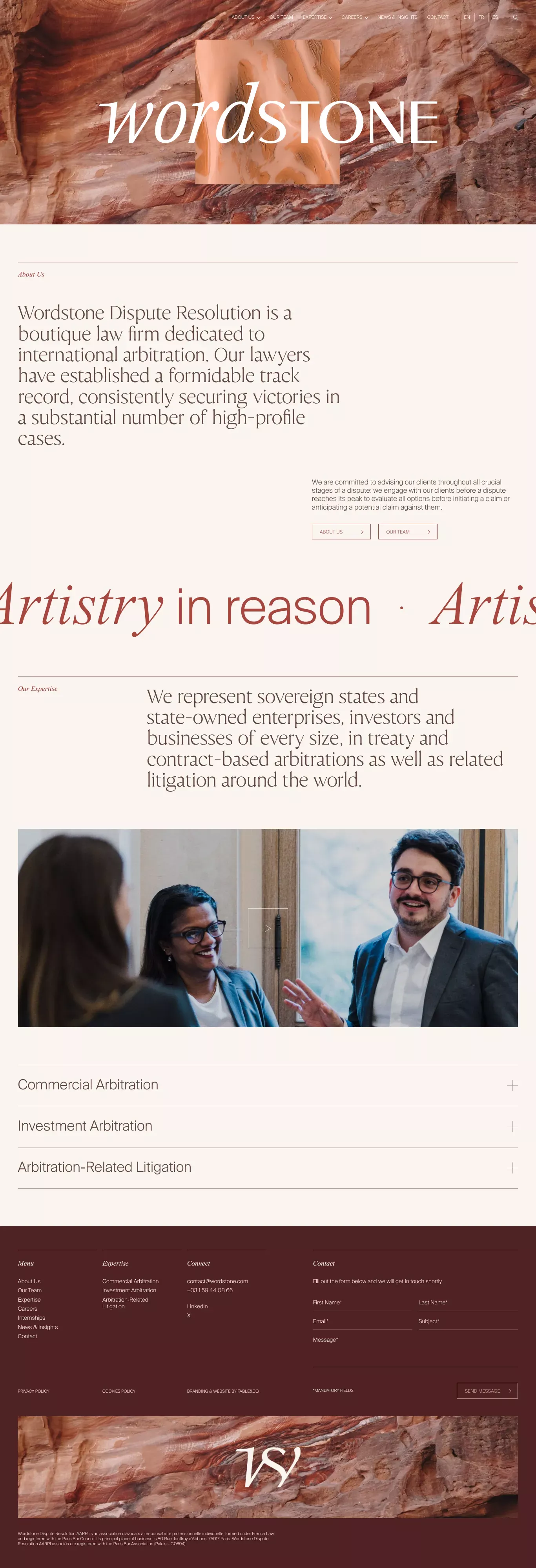 International Arbitration - Wordstone Di portfolio page screenshot showcasing Finance design