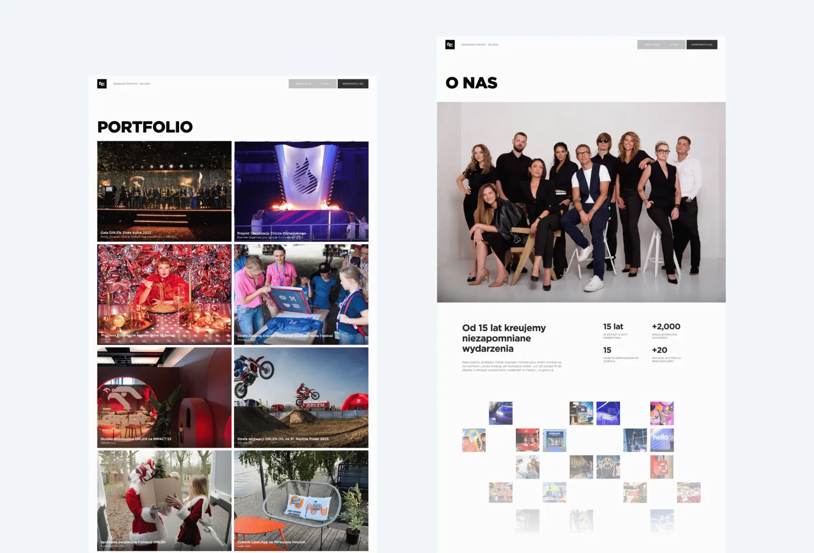 Reequest Events website, Portfolio and About us subpages