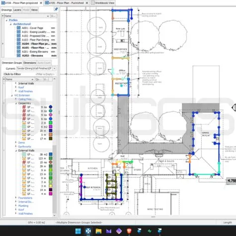 CostX screenshot of detailed carpentry frame and truss material takeoff by SubsQS Ltd