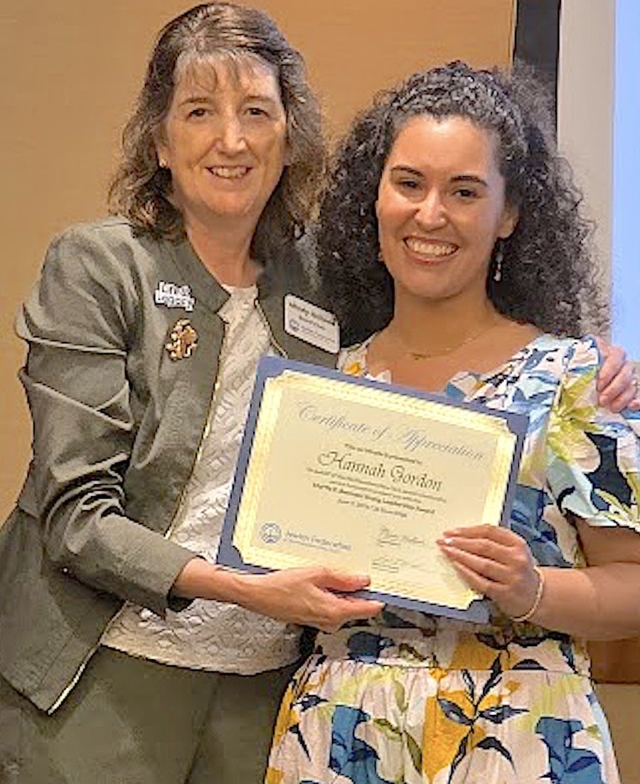 Mindy Holland, left, with Myrtle F. Berman Award recipient Hannah Gordon.
