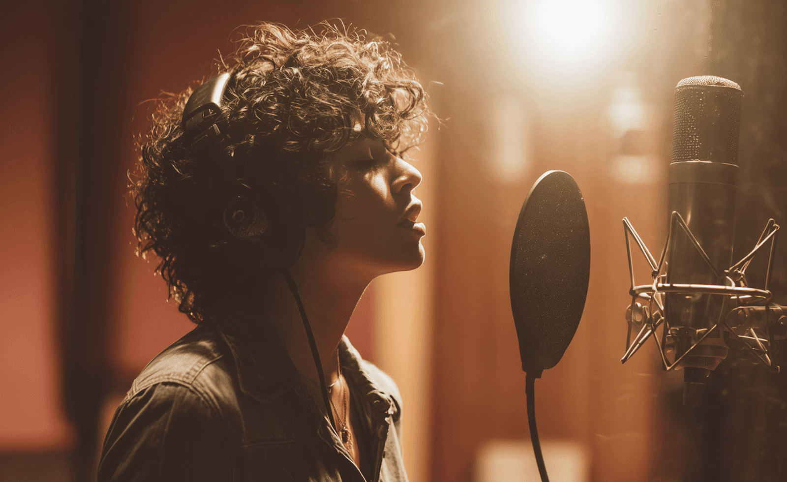 Singer recording in studio