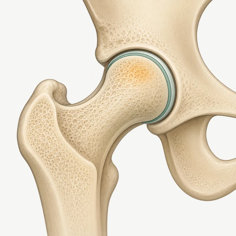 Round, intact femoral head with preserved joint surface - avascular necrosis before the bone loses its shape, when the hip can still be protected.