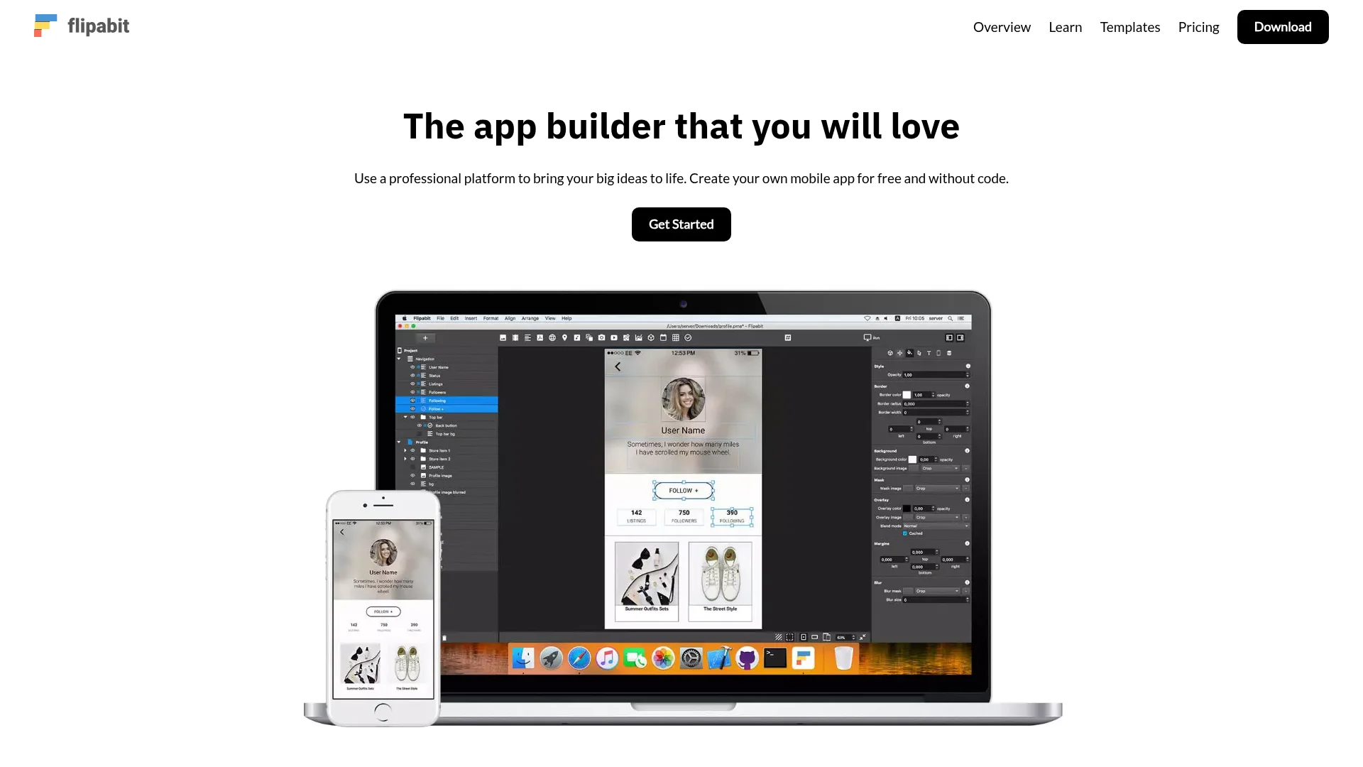 Flipabit desktop app builder for creating native iOS and Android apps without coding
