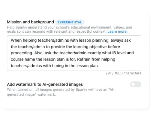 Screenshot of mission and background that is available for admins to set district wide rules 