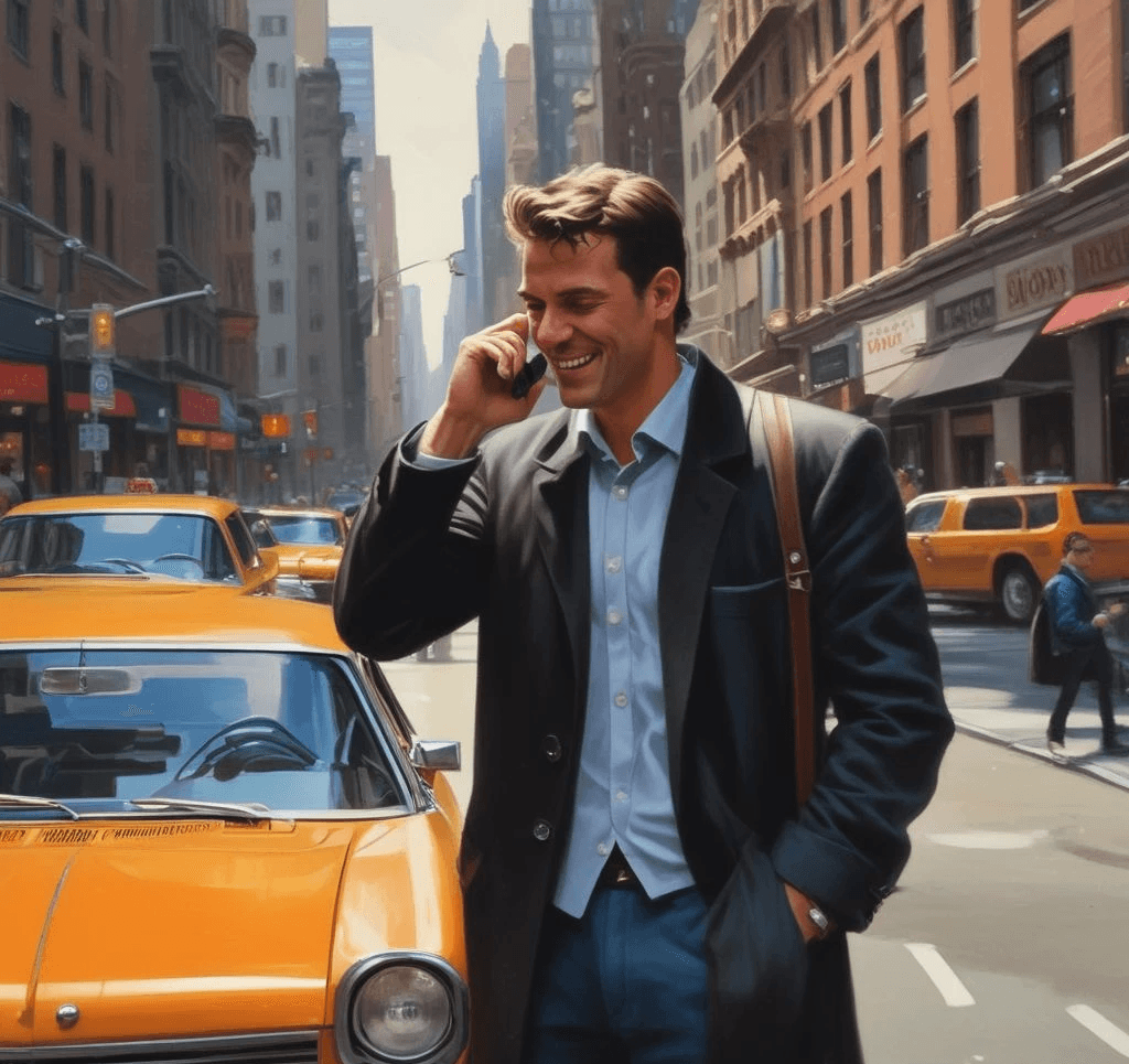 Heso blog image, a happy man on the phone on the streets of newyork