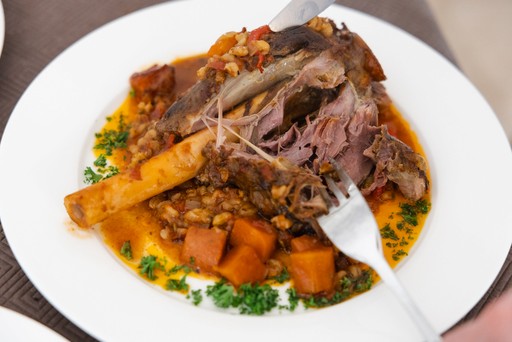 Cut open juicy lamb shank