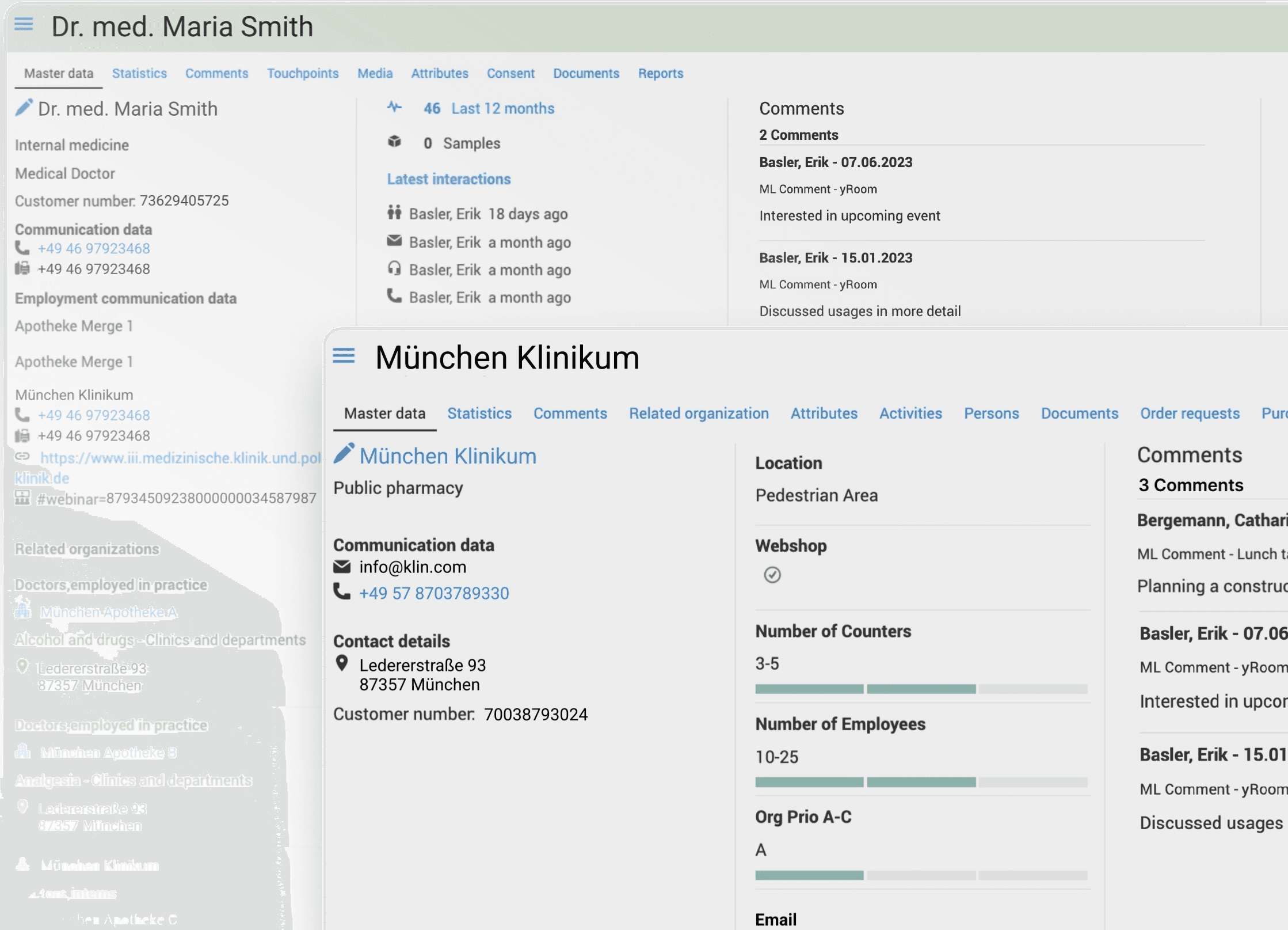 An illustration of the ysura CRM UI in the persons and organizations module